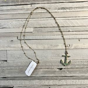 🌊 NWT Reversible Anchor Pendant Necklace — Gold & Teal / Rhinestone 🌟